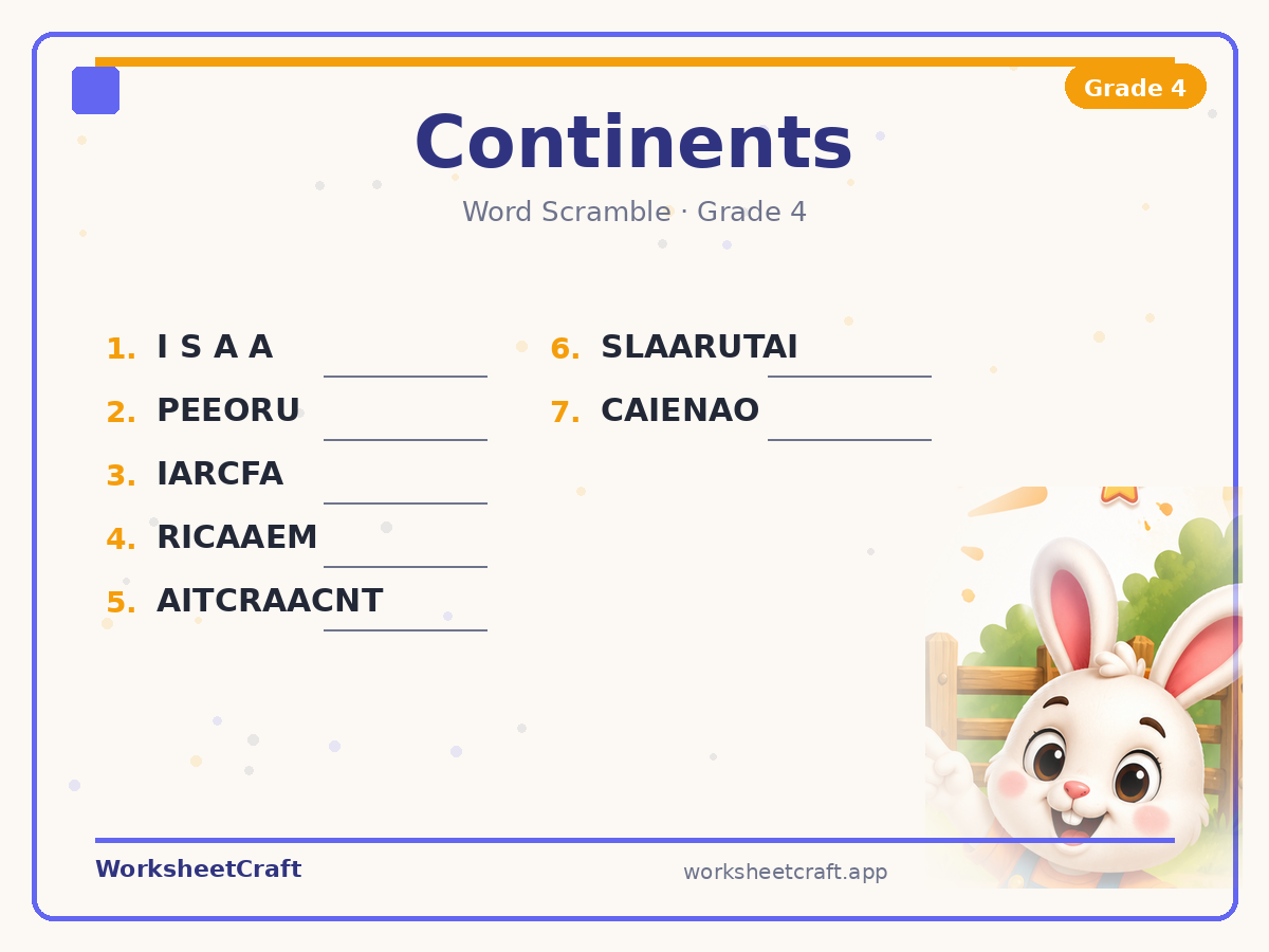 Continents worksheets