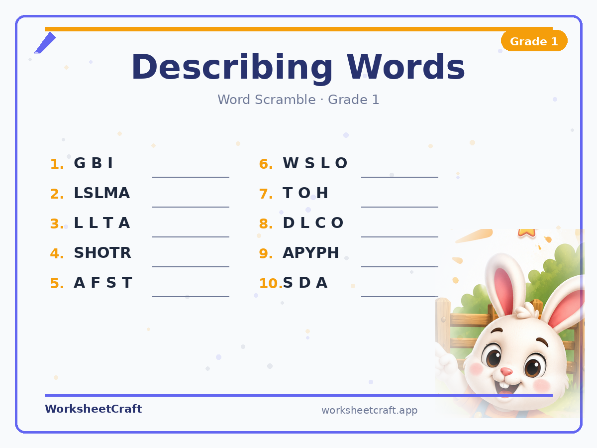 Describing Words worksheets