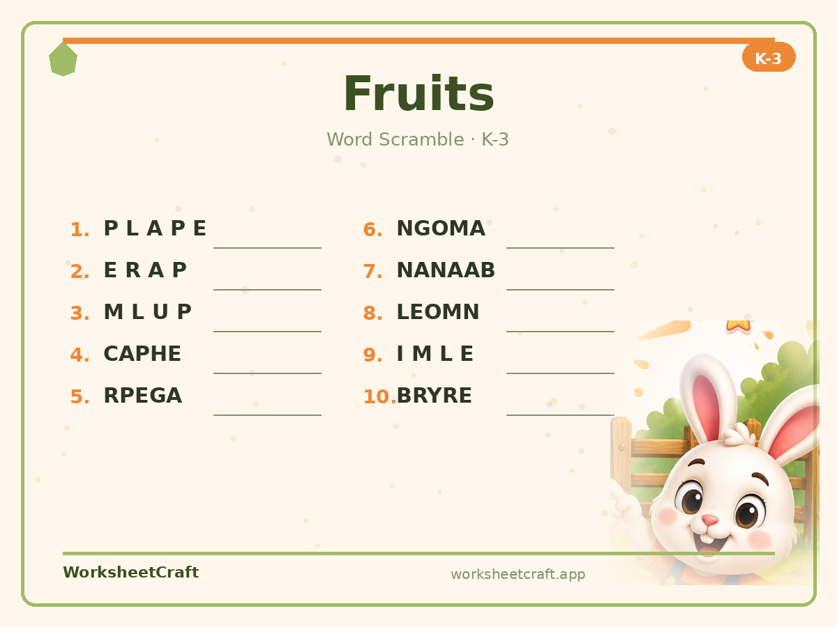Fruits worksheets