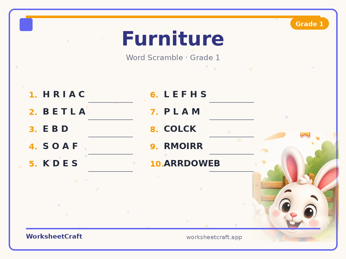 Furniture worksheets