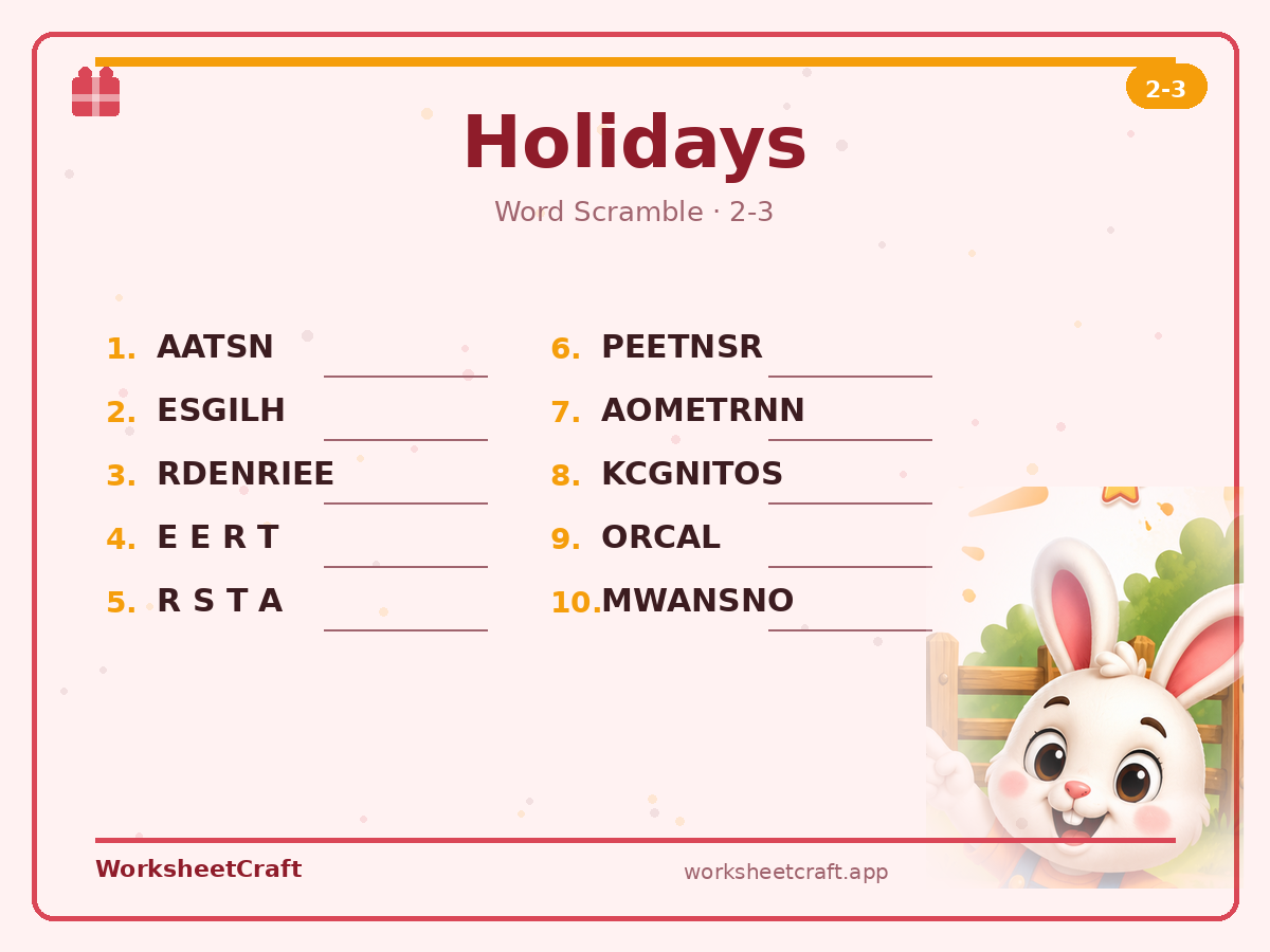 Holidays worksheets