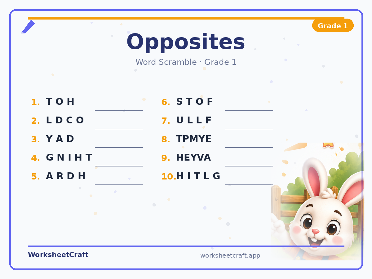 Opposites worksheets