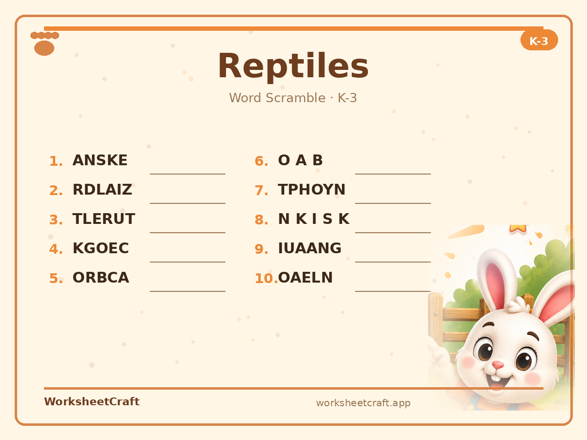 Reptiles worksheets
