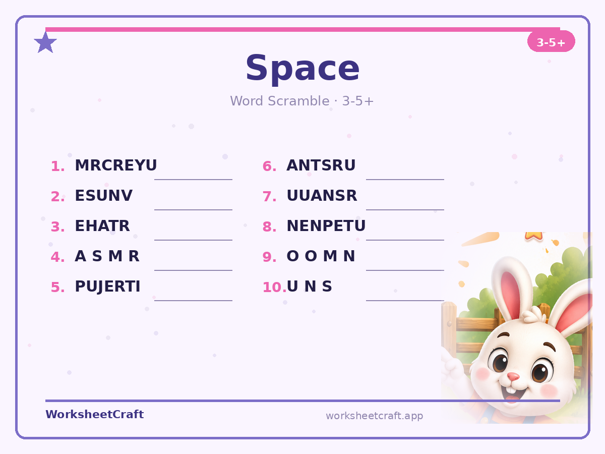 Space worksheets